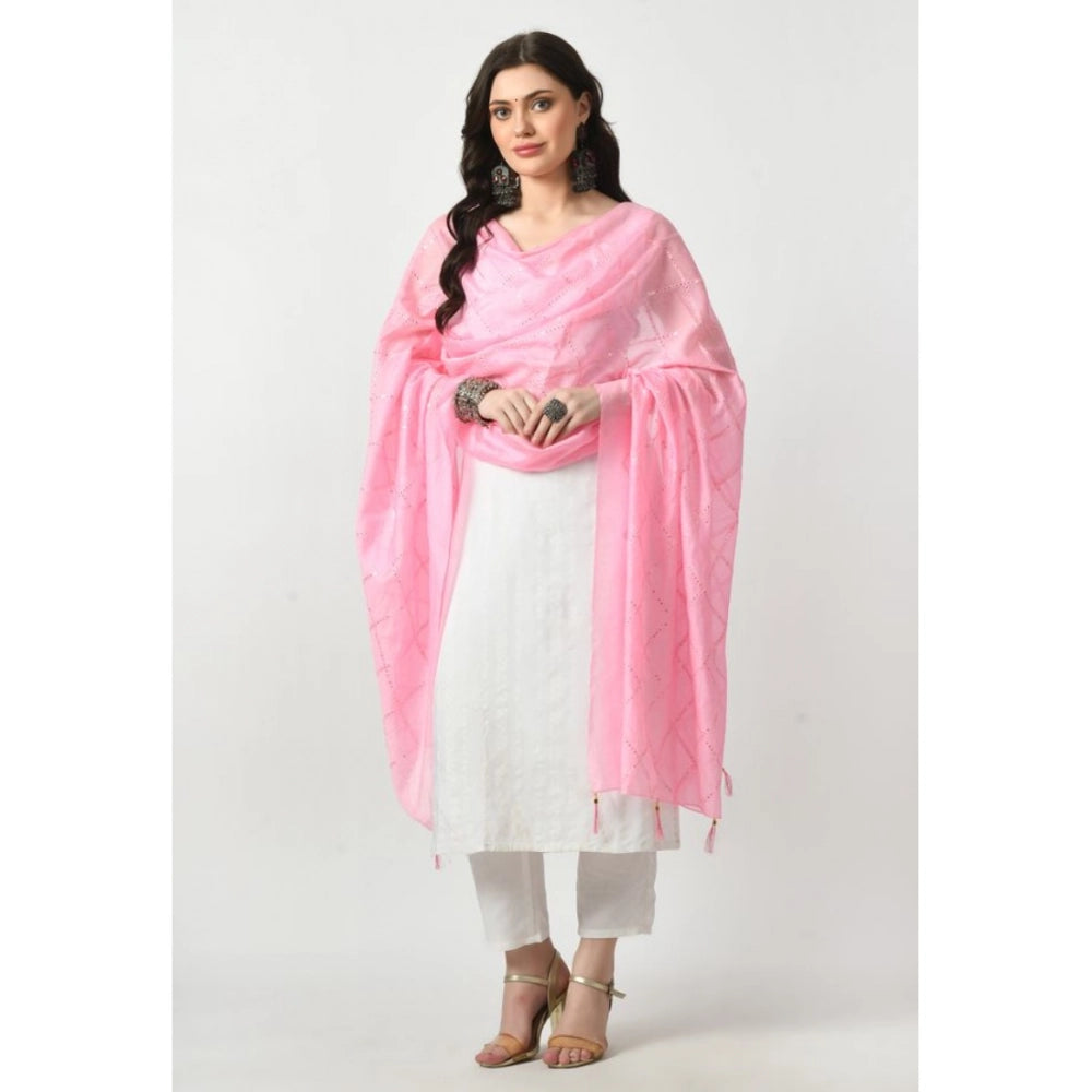 Women's Chanderi Self Design Dupatta (Pink, Length: Free Size)