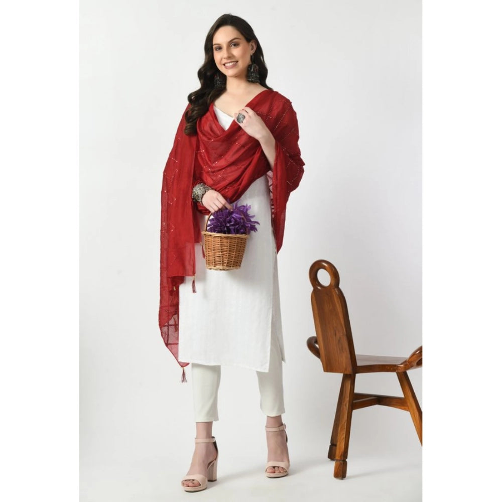 Women's Chanderi Self Design Dupatta (Maroon, Length: Free Size)