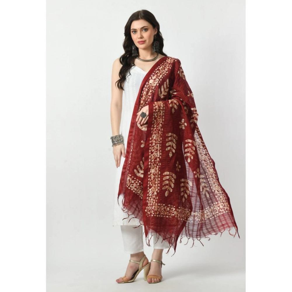 Women's Cotton Printed Dupatta (Maroon, Length: Free Size)
