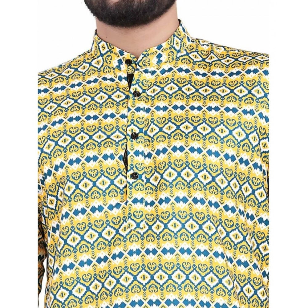 Men's Cotton Blended Printed Full Sleeve Shortkurta (Multicolor)