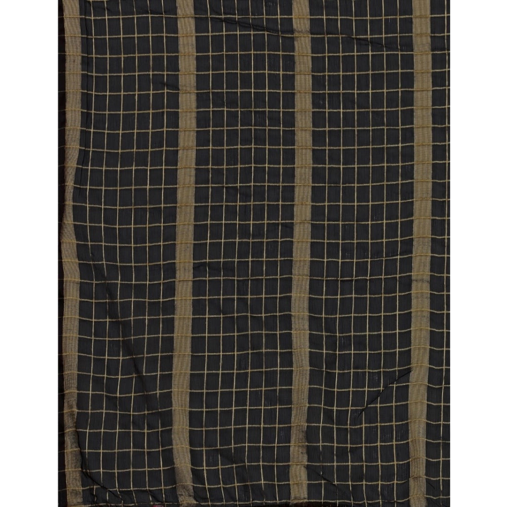 Women's Silk Blend Checkered Saree With Unstitched Blouse 5.5Mtr (Black)