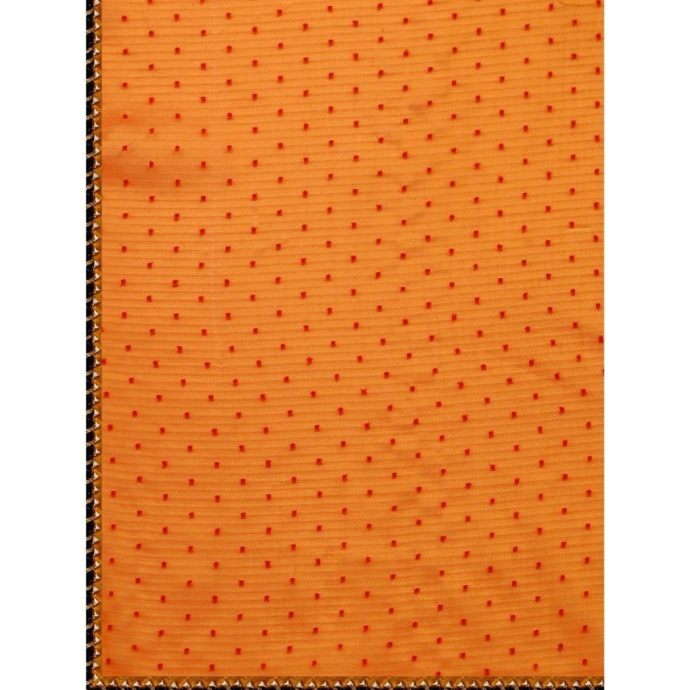 Women's Silk Blend Embellished Saree With Unstitched Blouse 5.5Mtr (Orange)