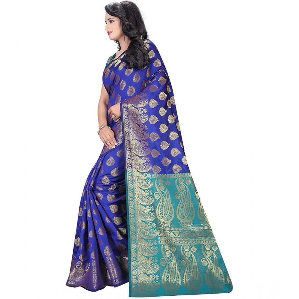 Women's Jacquard Woven Saree With Unstitched Blouse 5.5Mtr (Blue)
