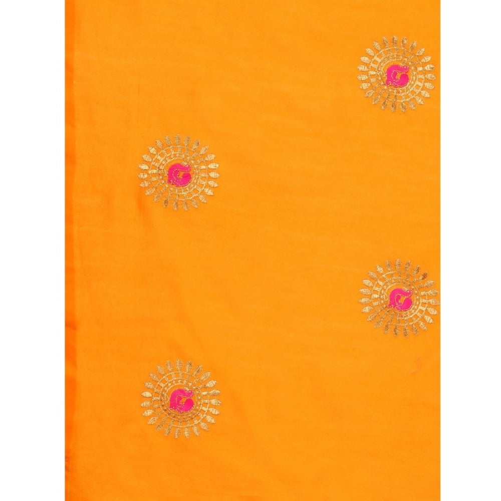 Women's Silk Blend Embroidered Saree With Unstitched Blouse 5.5Mtr (Yellow)