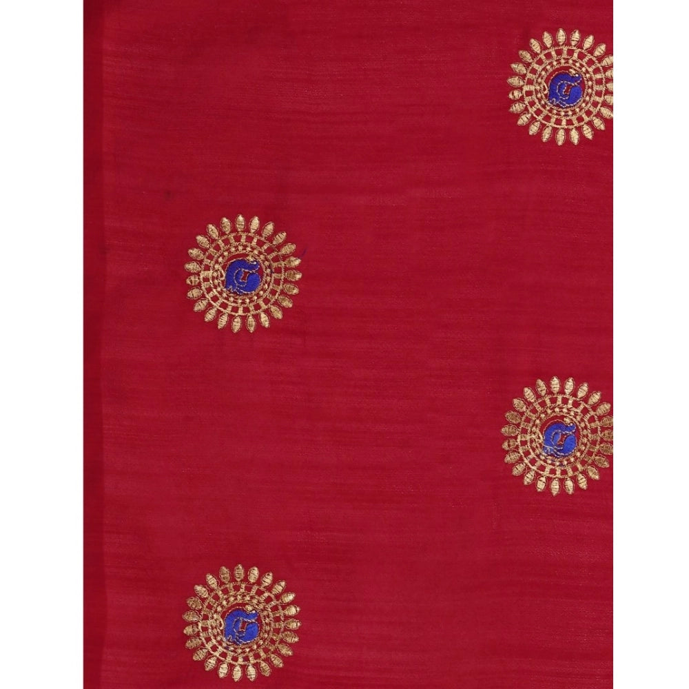 Women's Silk Blend Embroidered Saree With Unstitched Blouse 5.5Mtr (Red)