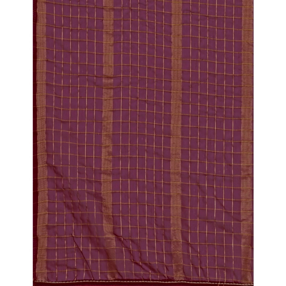 Women's Silk Blend Checkered Saree With Unstitched Blouse 5.5Mtr (Maroon)
