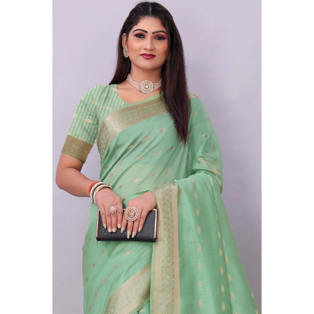 Women's Silk Blend Woven Saree With Unstitched Blouse 5.5Mtr (Light Green)