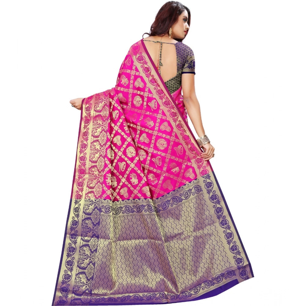 Women's Jacquard Woven Saree With Unstitched Blouse 5.5Mtr (Pink)
