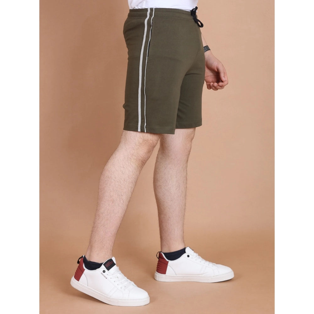 Men's Casual Cotton Striped Above knee Shorts (Olive)