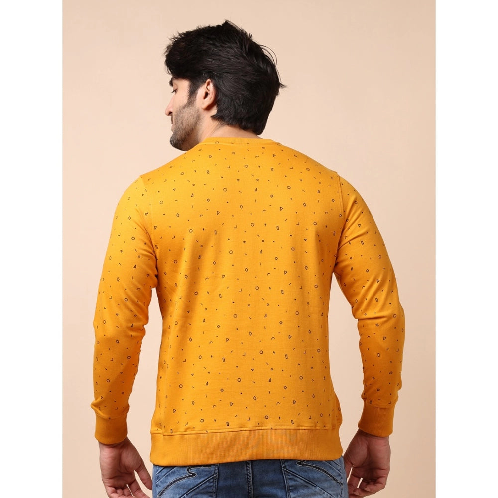 Men's Casual Cotton Printed Round Neck Full Sleeve Sweat T-Shirt (Mustard)