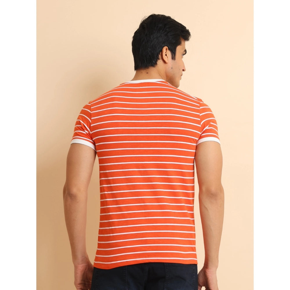 Men's Casual Cotton Printed Round Neck Half Sleeve T-Shirt (Rust)
