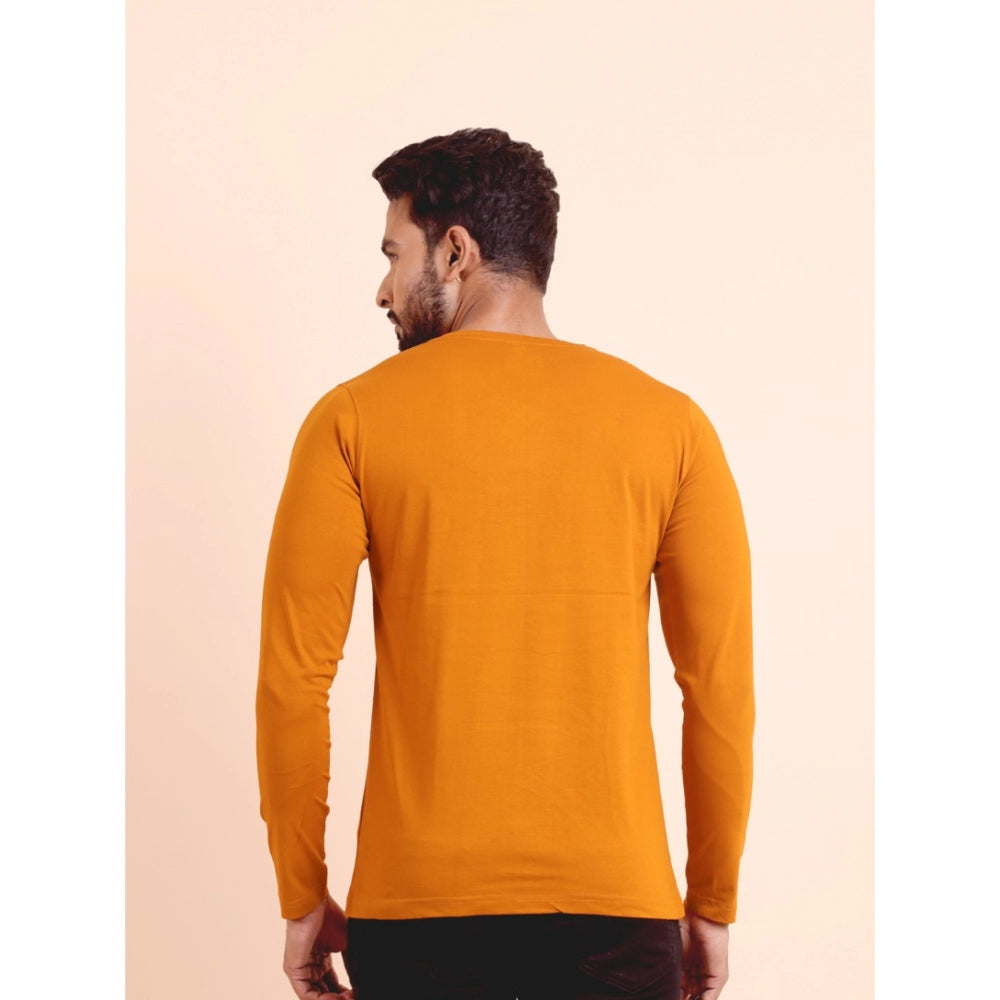Men's Casual Cotton Solid V Neck Full Sleeve T-Shirt (Mustard)