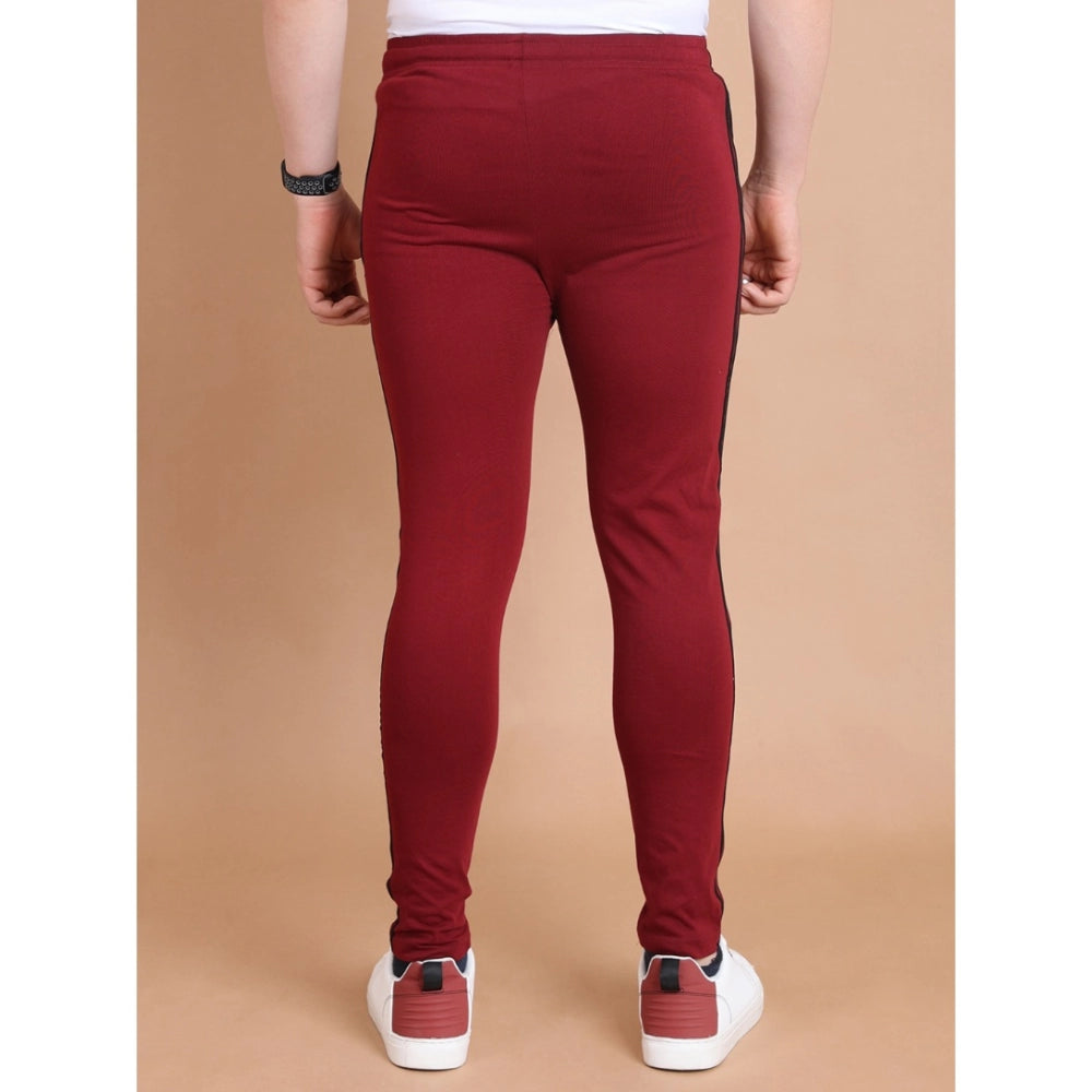 Men's Casual Cotton Striped Full Length Track Pant (Maroon)