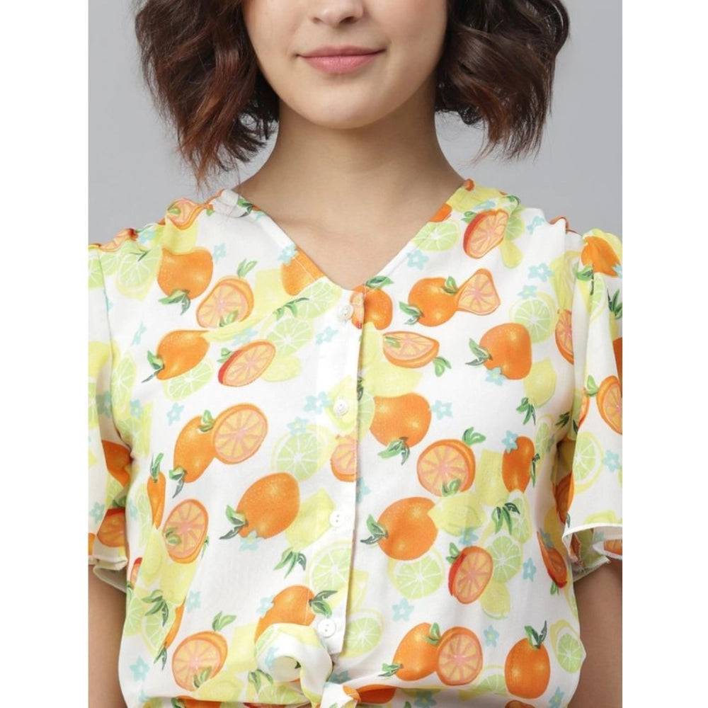 Women's Polyester Printed Flutter Above Knee Dress (Orange - Yellow)