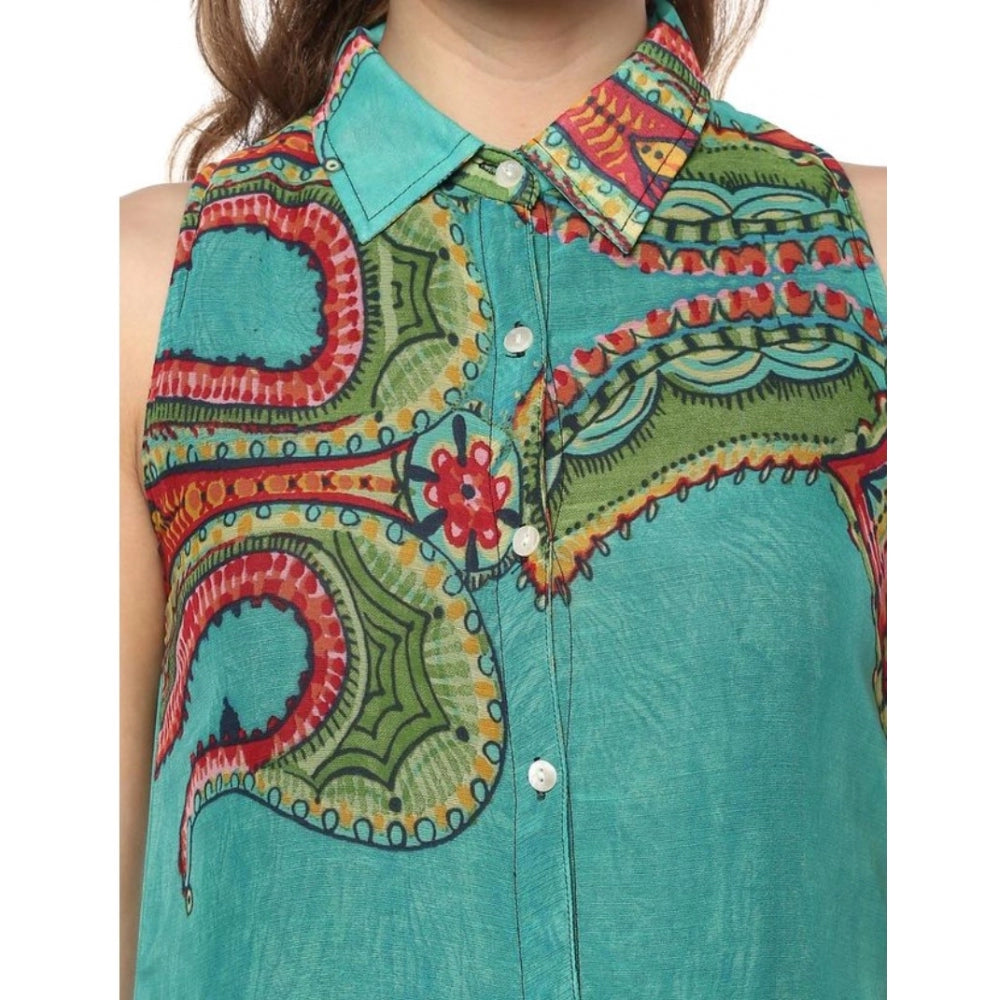 Women's Polyester Floral Sleeveless Below Knee Dress (Multicolor)