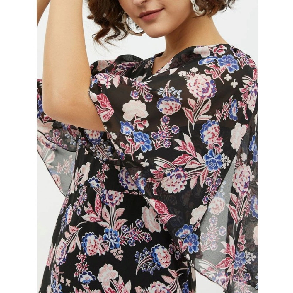 Women's Polyester Chain Print Cap Sleeve Calf-length Dress (Multicolor)