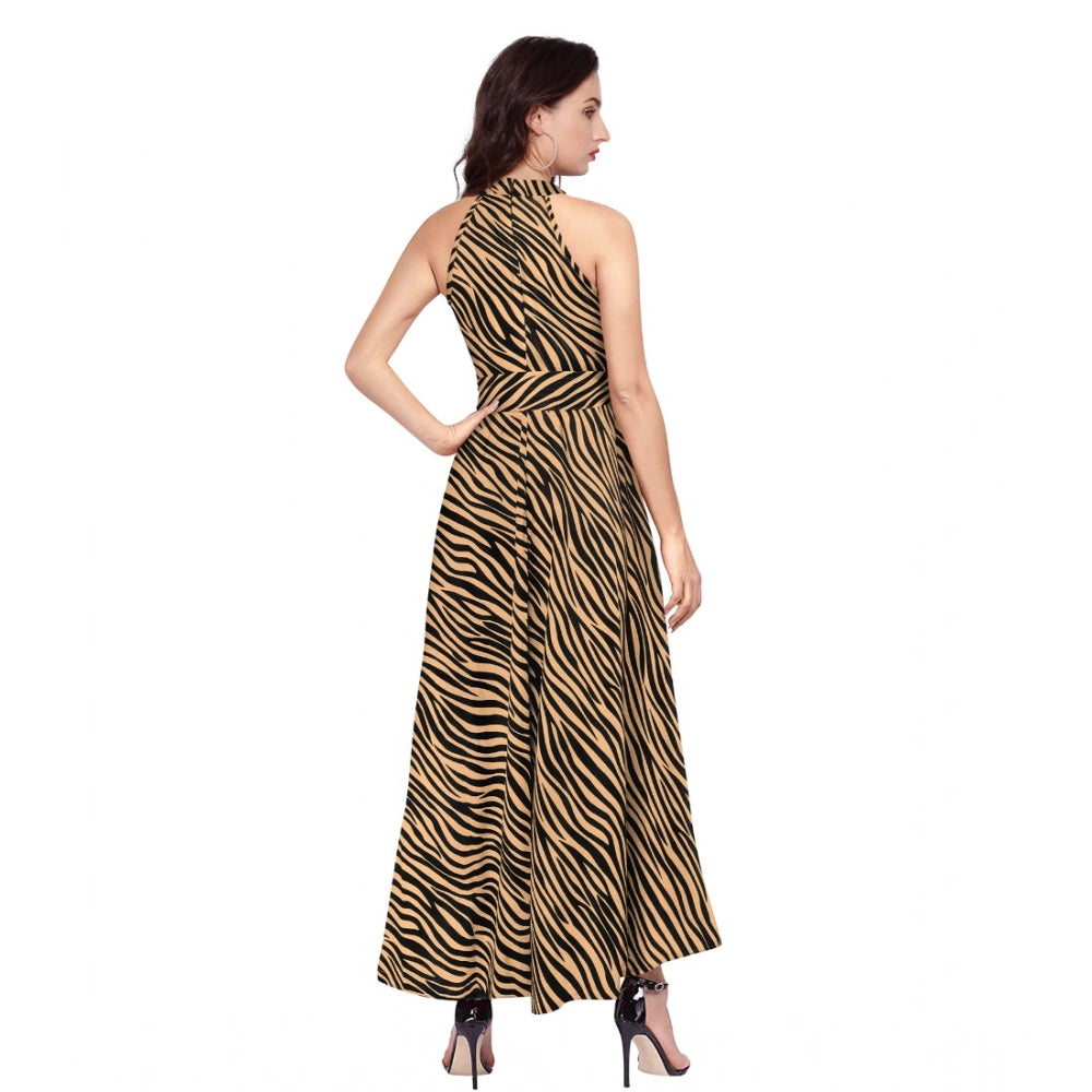 Women's Polyester Zebra Pattern Halter Neck Sleeveless Dress (Yellow)