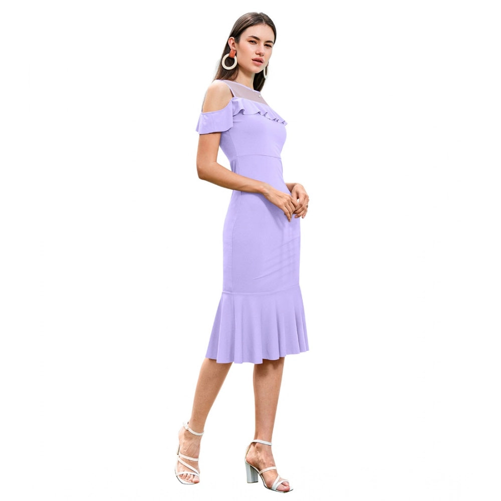 Women's Knitting stretchable Solid Round Neck Sleeveless Dress (Purple)