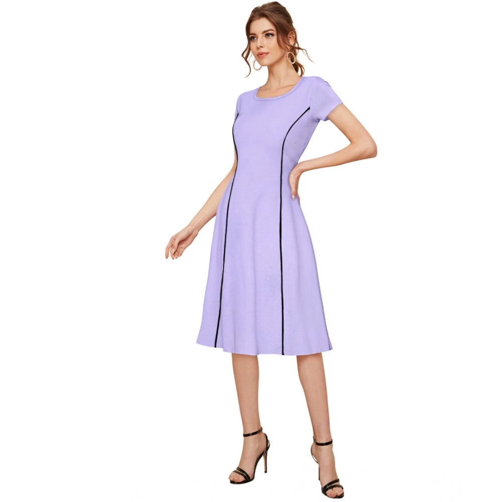 Women's Knitting stretchable Solid Round Neck Cap Sleeve Dress (Purple)