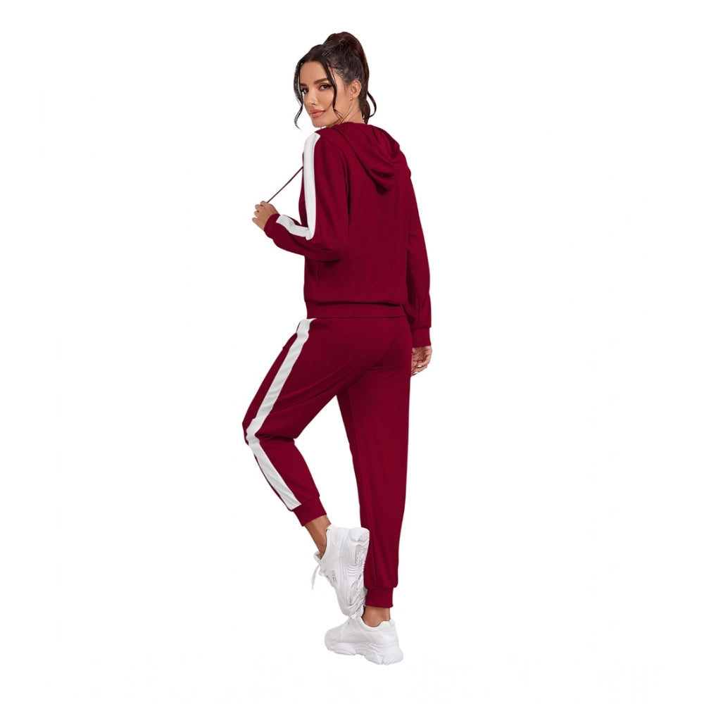 Women's Knitting stretchable Solid Hooded Neck Full Sleeve Track Suit (Maroon)