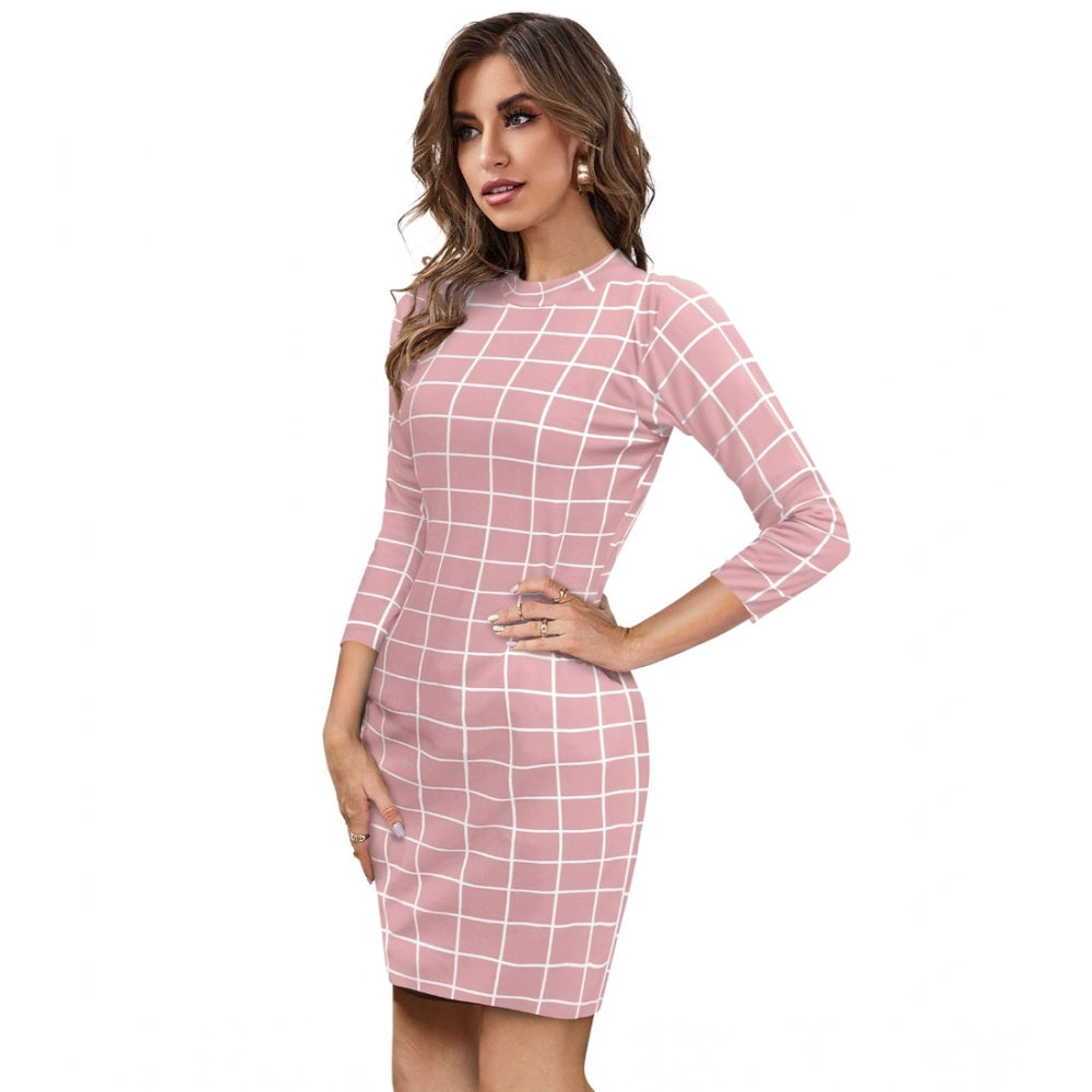Women's Polyester Solid High Neck Full Sleeve Dress (Peach)