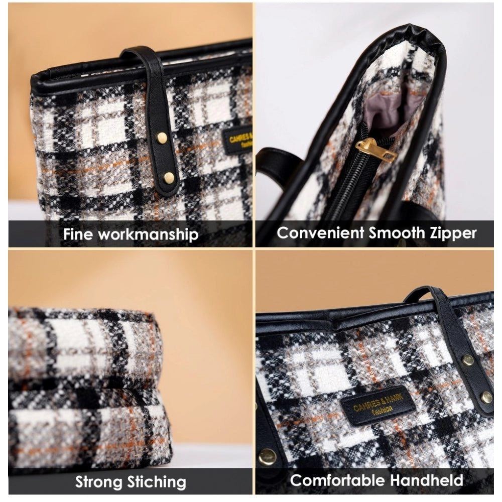 Women's Woolen  Medium Shoulder Zipper Handbag (White)