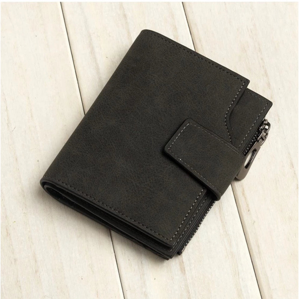Women's Vegan Leather Small Zipper Wallet (Black)