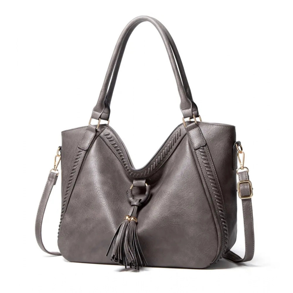 Women's PU Leather Large Shoulder Zipper Handbag (Grey)