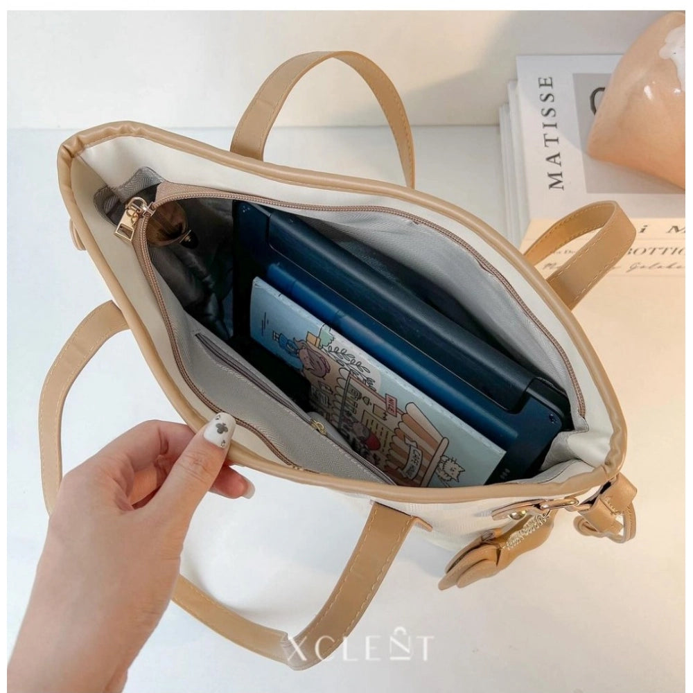 Women's Canvas Medium Shoulder Zipper Handbag (White)