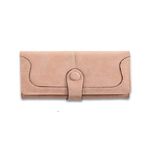 Women's Faux Leather Medium Snap Button Wallet (Khakhi)