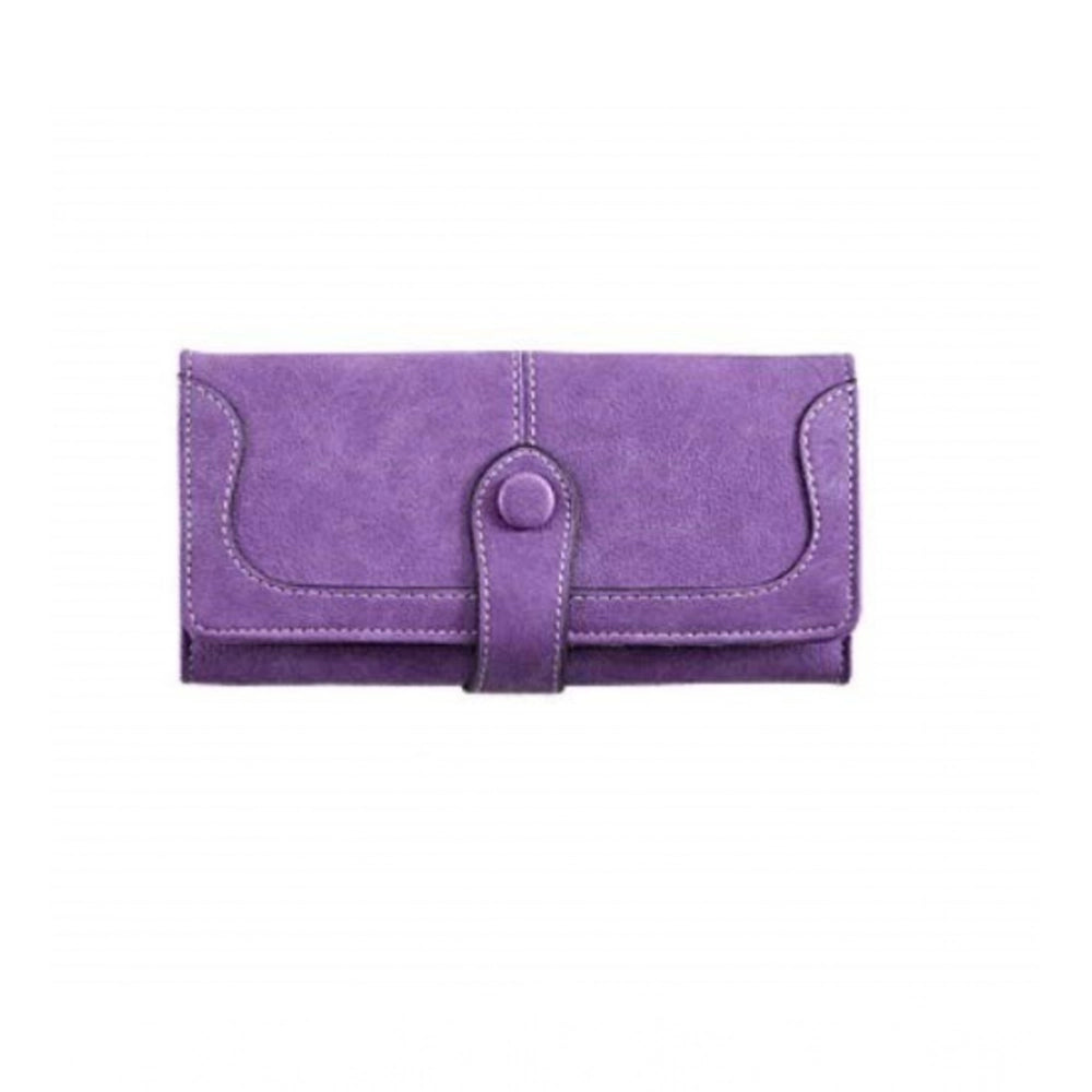 Women's Faux Leather Medium Snap Button Wallet (Purple)