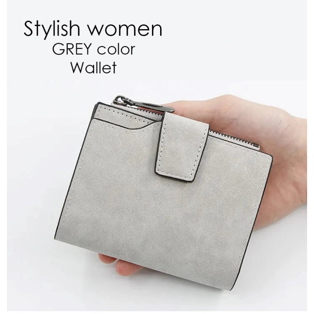 Women's Vegan Leather Small Zipper Wallet (Grey)