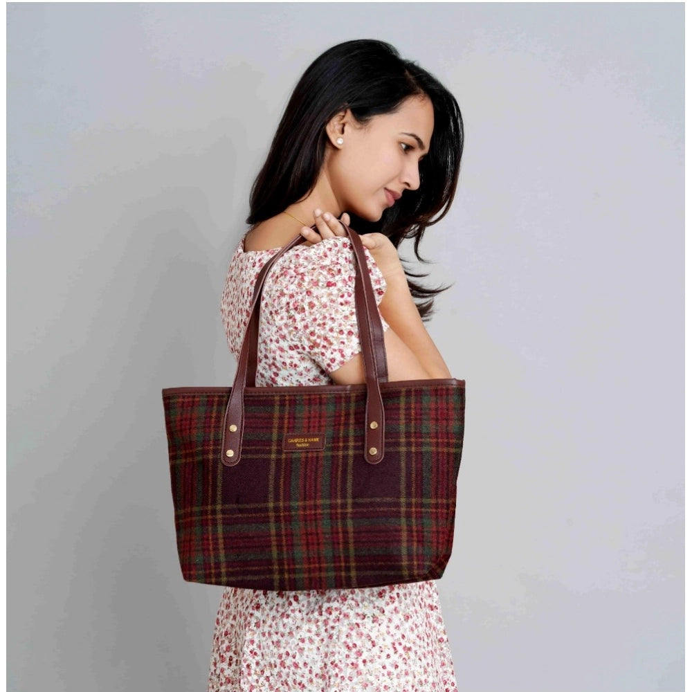 Women's Woolen  Medium Shoulder Zipper Handbag (Red)