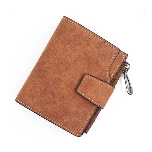 Women's Vegan Leather Small Zipper Wallet (Brown )
