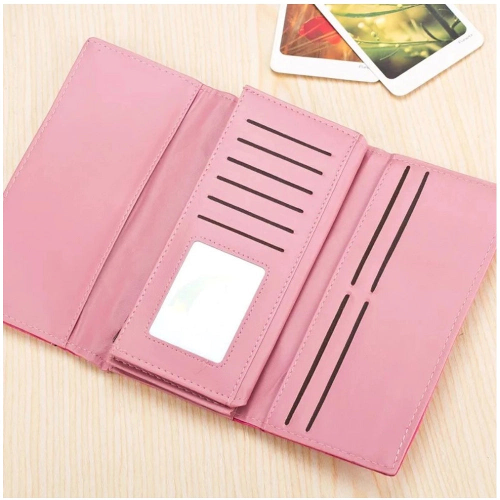 Women's Faux Leather Medium Snap Button Wallet (Purple)