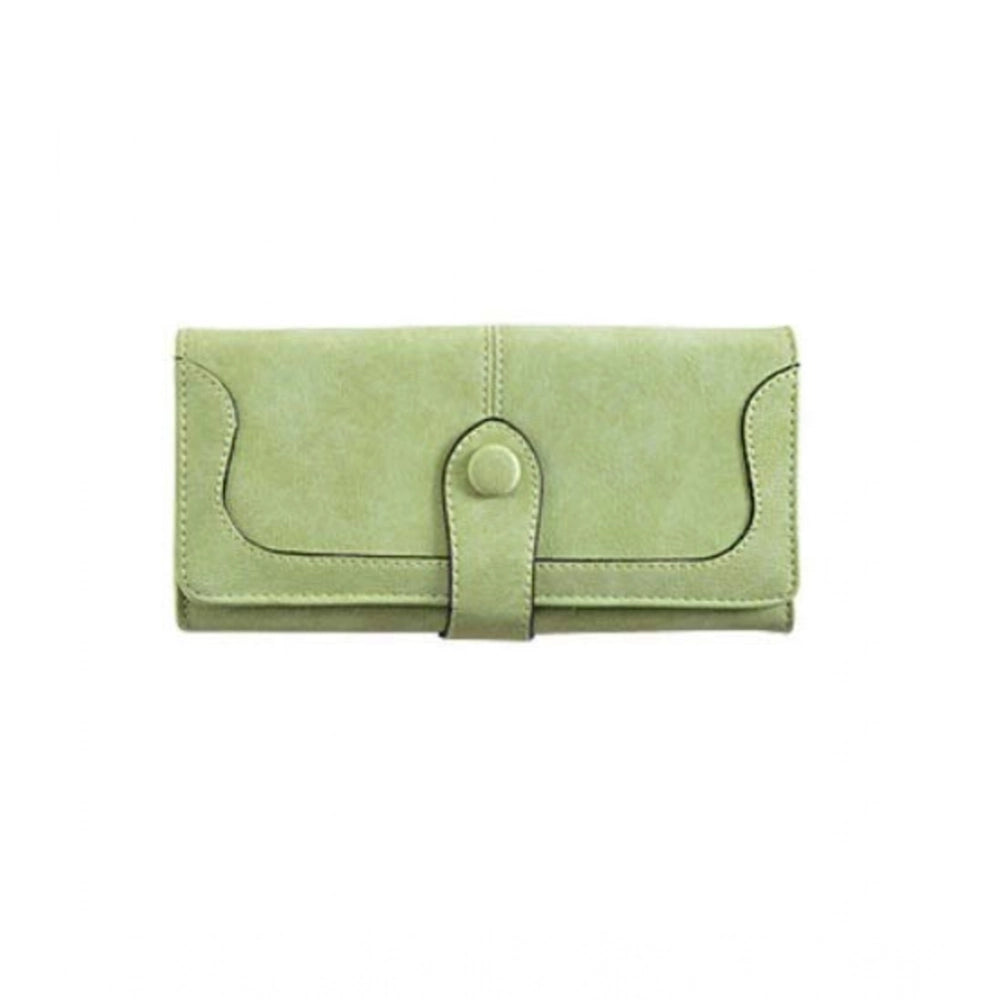 Women's Faux Leather Medium Snap Button Wallet (Green)