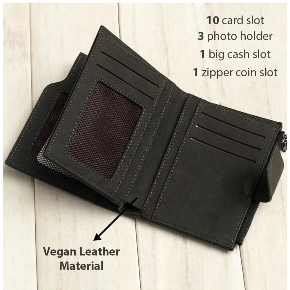 Women's Vegan Leather Small Zipper Wallet (Black)