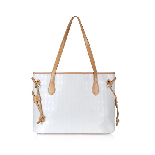 Women's Canvas Medium Shoulder Zipper Handbag (White)
