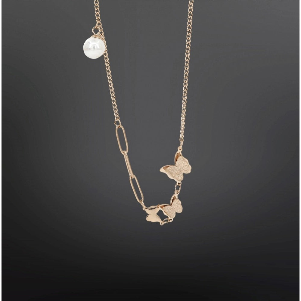 Women's Stainless Steel Butterfly Pendent Delicate Chain (Gold Plated)