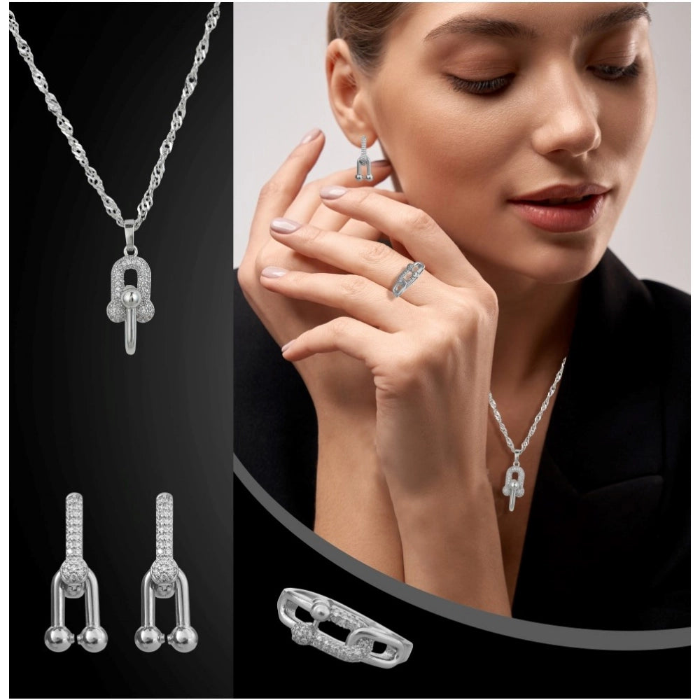 Women's Stainless Steel Unique Design Silverpolish Combo Jewelry (Silver Plated)