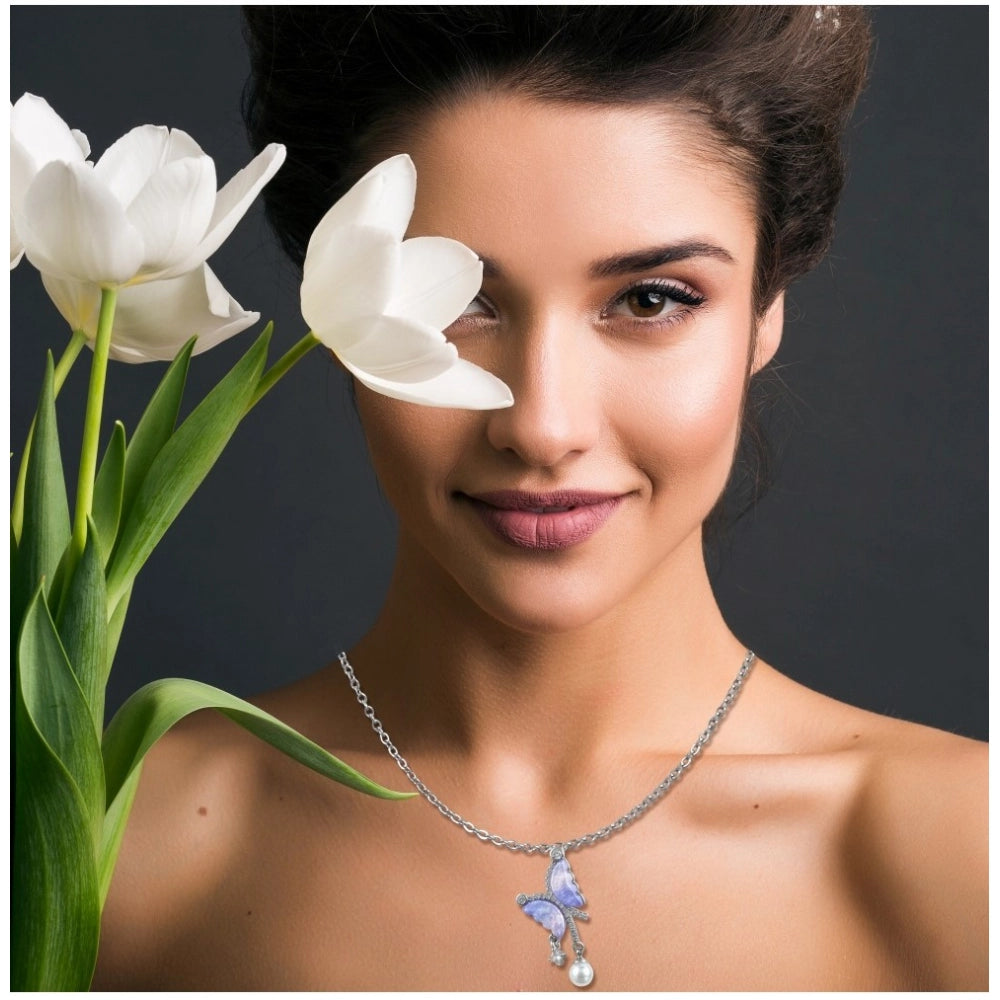 Women's Stainless Steel Butterfly Dailywear Pendent Delicate Chain (Silver Plated)