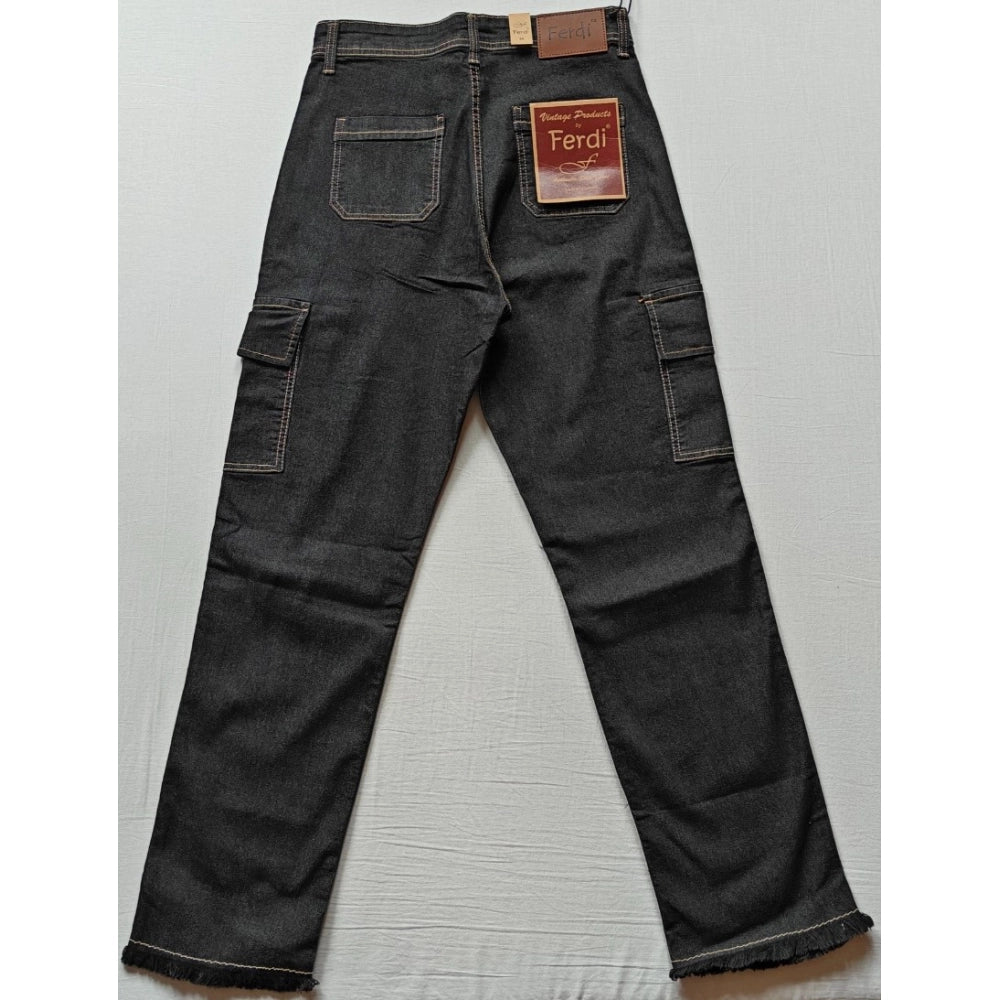 Women's Cotton Blended Solid Cargo Straight Fit (Black)