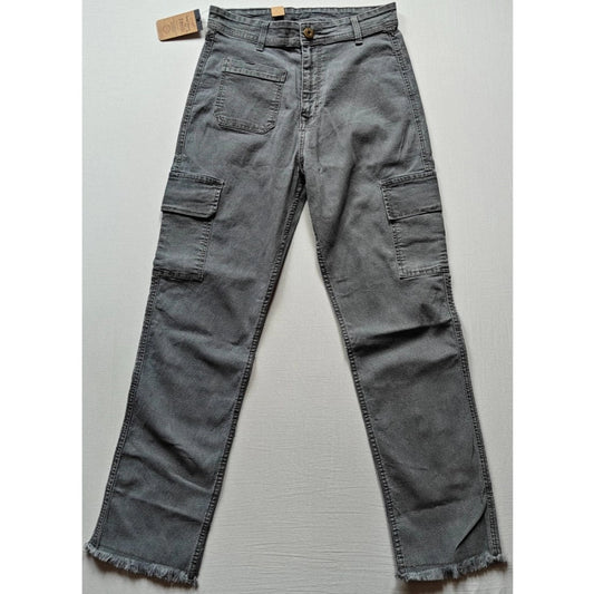 Women's Cotton Blended Solid Cargo Straight Fit (Grey)