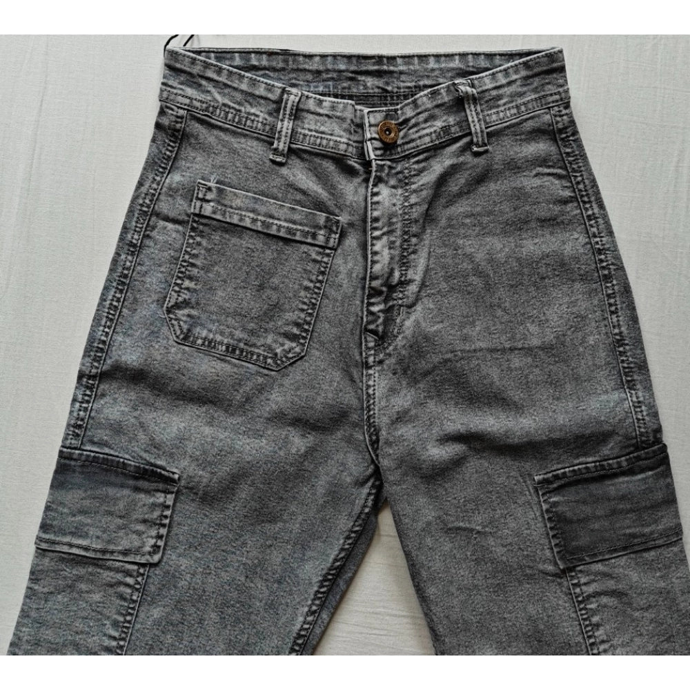 Women's Cotton Blended Solid Cargo Straight Fit (Grey)