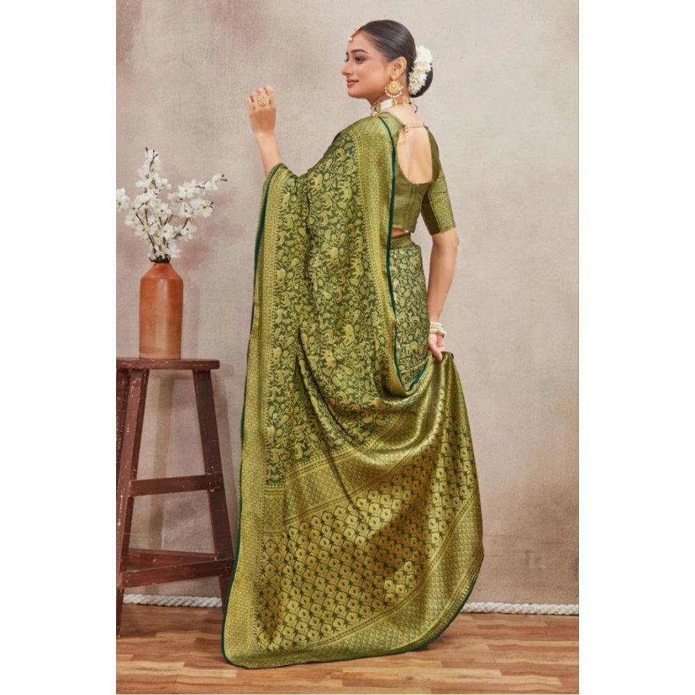 Women's Silk Blend Floral Printed Saree With Unstitched Blouse 5.5Mtr (Green)