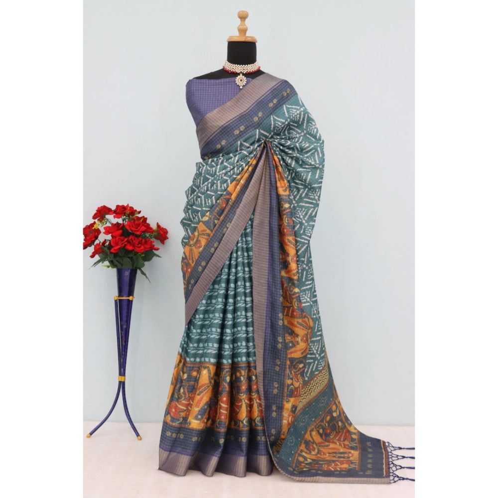 Women's Mysore Silk Digital Print Saree With Unstitched Blouse 5.5Mtr (Green)