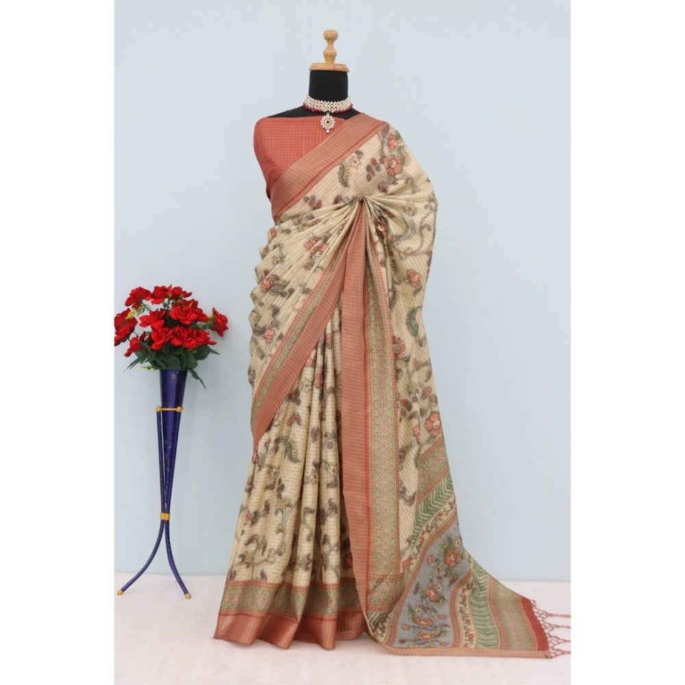 Women's Mysore Silk Digital Print Saree With Unstitched Blouse 5.5Mtr (Pink)