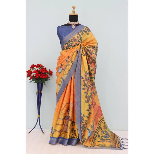 Women's Mysore Silk  Digital Print Saree With Unstitched Blouse 5.5Mtr (Multicolor)