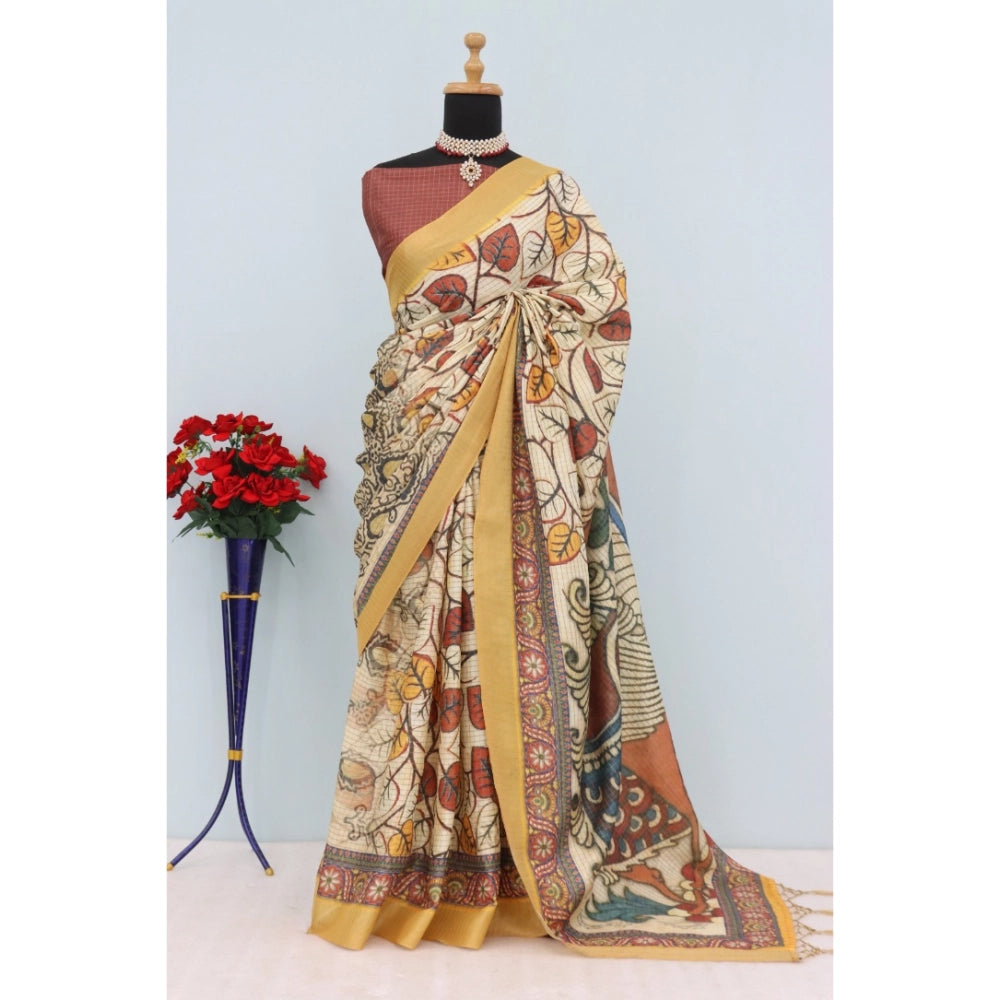 Women's Mysore Silk Digital Print Saree With Unstitched Blouse 5.5Mtr (Multicolor)