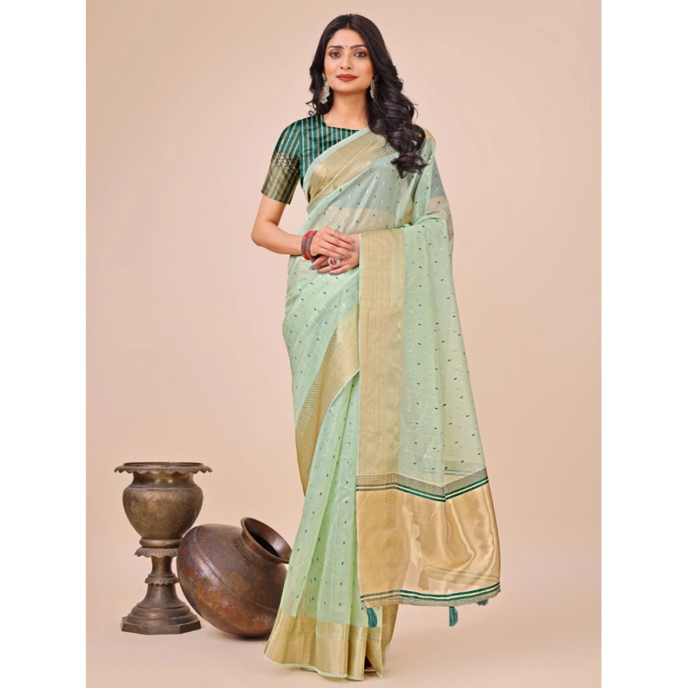 Women's Organza Printed Saree With Unstitched Blouse 5.5Mtr (Olive Green)